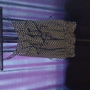 Black & white pocka dot spaghetti strap  top with Ruffled neckline elastic waist